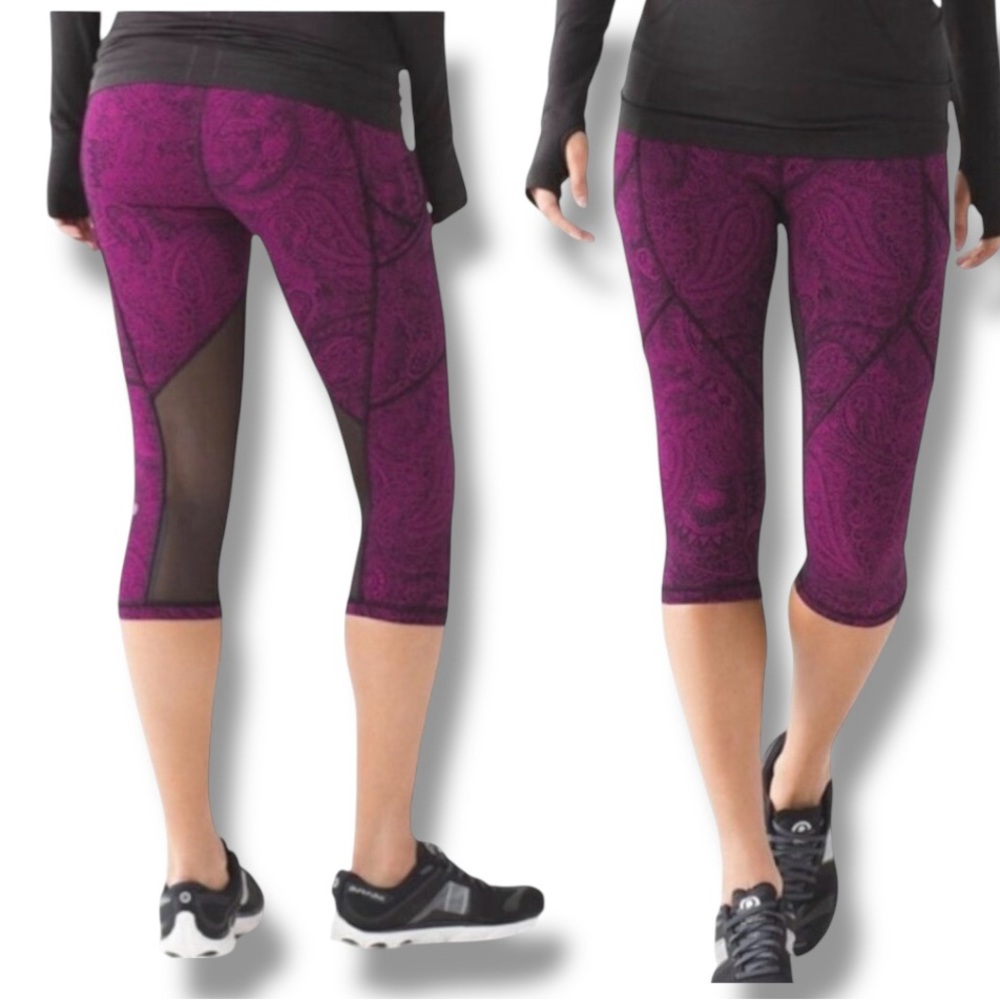 Lululemon Outrun 17" Capri Leggings SZ 4 Antique Paisley Deep Fuschia Athleisure